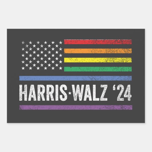 LGBTQ Harris Walz American Flag Election 2024 Geschenkpapier Set (Vorderseite)