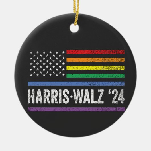 LGBTQ Harris Walz American Flag Election 2024 Keramik Ornament (Vorne)