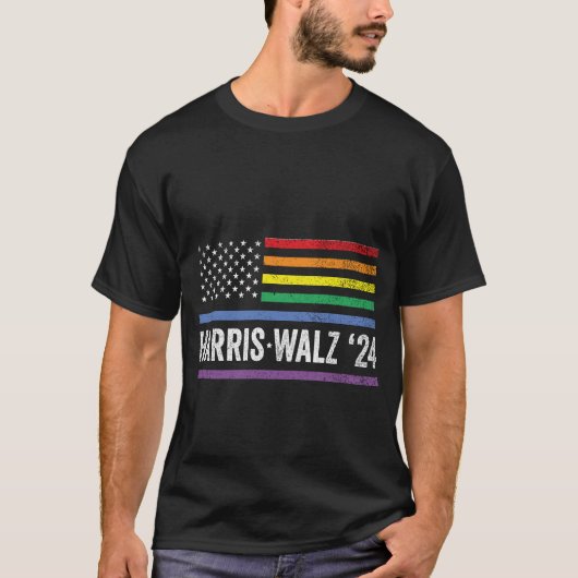 LGBTQ Harris Walz American Flag Election 2024 T-Shirt (Vorderseite)