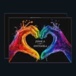 🌈 ❤️ LGBTQ Herz der Hochzeit Einladung<br><div class="desc">Die Hochzeitseinladung aus der Kollektion "Herz des Stolzes" ist ein beeindruckendes und herzliches Stück, das die Liebe in ihrer lebendigsten Form feiern soll. Auf der Vorderseite der Einladung wird das ikonische "Herz des Stolzes" Kunstwerk gezeigt, in dem zwei Hände in strahlenden LGBT-Farben eine Herzgestalt bilden. Im Herzen des von den...</div>