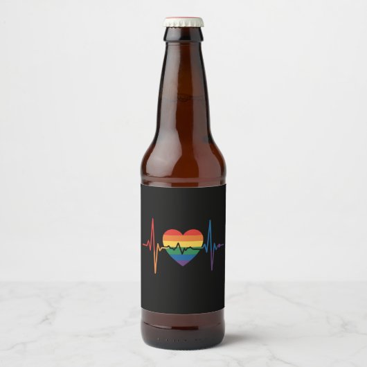 LGBTQ Herzschlag Herzschmerzen Gay Lesbian Trans B Bierflaschenetikett (Vorderseite)