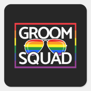 LGBTQ Hochzeit Gay Pride passende Groomsmen-Squad Quadratischer Aufkleber