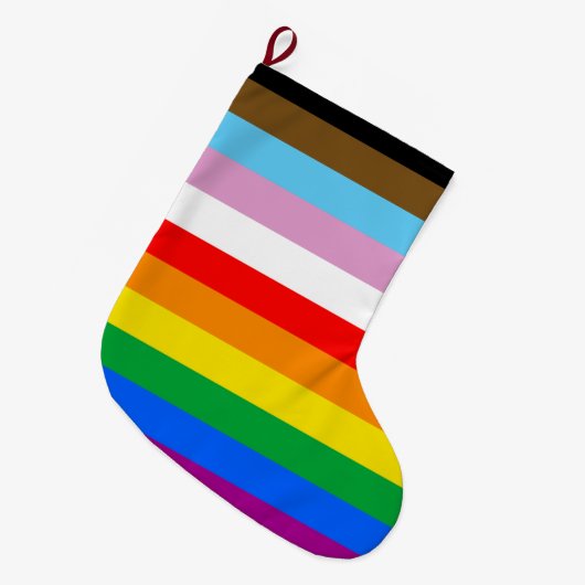LGBTQ+ INKLUSIVE PRIDE FLAG GROßER WEIHNACHTSSTRUMPF (Vorderansicht (hängend))