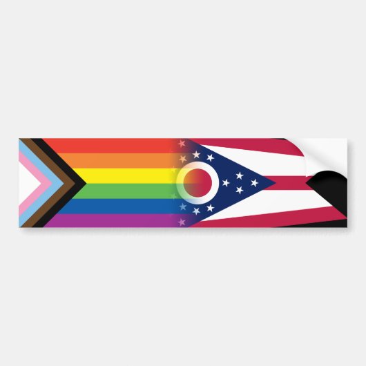 LGBTQ inklusives Progress-Pride-Flag Ohio-Flag Autoaufkleber (Vorne)