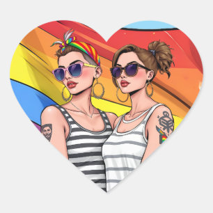 LGBTQ Lesbische Regenbogenflagge Herz-Aufkleber