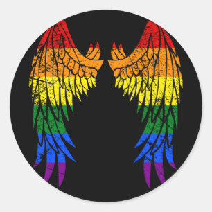 LGBTQ LGBT Angel Wings Colorful Rainbow Gay Runder Aufkleber