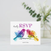 LGBTQ+ mit Menü Rainbow Lovebirds RSVP Karte (Stehend Vorderseite)