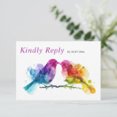 LGBTQ+ mit Menüwahl Rainbow Lovebirds RSVP Karte (Stehend Vorderseite)