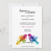 LGBTQ+ mit QR-Code Rainbow Lovebirds Save The Date (Vorderseite)