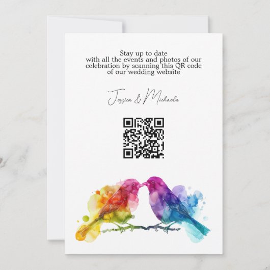 LGBTQ+ mit QR-Code Rainbow Lovebirds Save The Date (Rückseite)