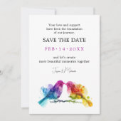 LGBTQ+ mit QR-Code Rainbow Lovebirds Save The Date (Vorderseite)