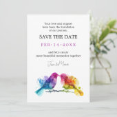 LGBTQ+ mit QR-Code Rainbow Lovebirds Save The Date (Stehend Vorderseite)