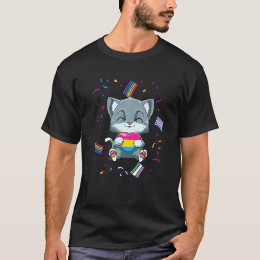 LGBTQ Pansexual Pride Cat Pansexual Heart T-Shirt (Vorderseite)