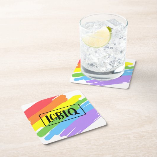 LGBTQ Pinselstriche Rainbow Rechteckiger Pappuntersetzer (Vor Ort)