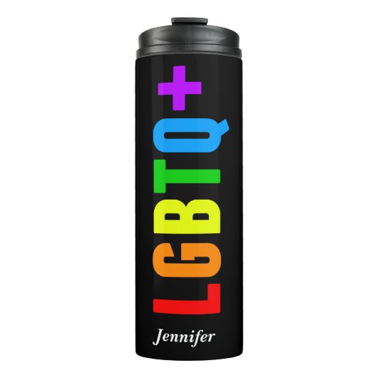 LGBTQ Plus Rainbow Gay Pride Akronym Monogramm Thermosbecher (Vorderseite)