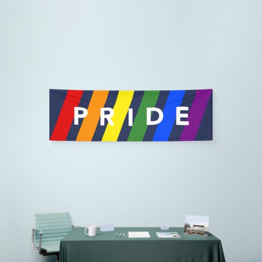 LGBTQ PRIDE Diagonal Rainbow Stripes on Navy Blue Banner (Messeveranstaltung)