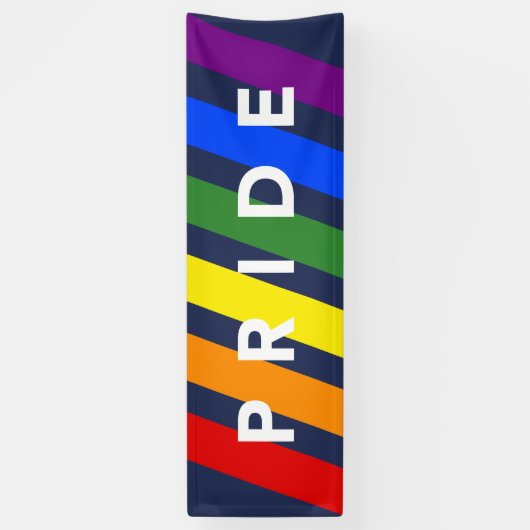 LGBTQ PRIDE Diagonal Rainbow Stripes on Navy Blue Banner (Vertikal)