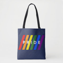 LGBTQ PRIDE Diagonal Rainbow Stripes on Navy Blue Tasche