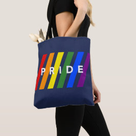 LGBTQ PRIDE Diagonal Rainbow Stripes on Navy Blue Tasche