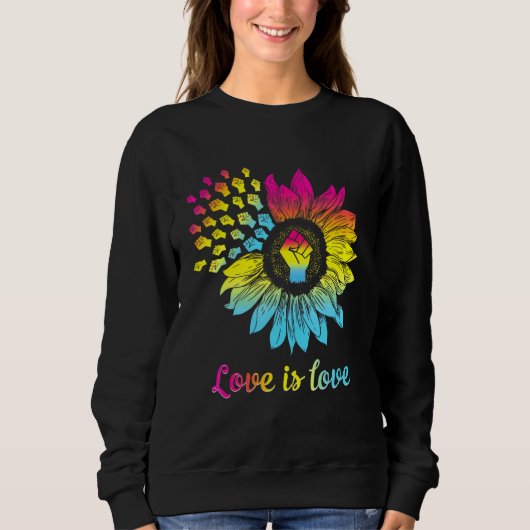 Lgbtq Pride Flag Pansexual Raise Fist Sunflower G Sweatshirt (Vorderseite)