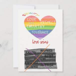 LGBTQ+ / PRIDE Liebe vs Hass. Liebe gewinnt Feiertagskarte