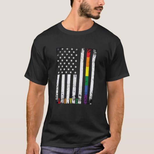 LGBTQ Pride Monat US-amerikanische Regenbogenflagg T-Shirt (Vorderseite)