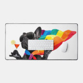 LGBTQ Pride Party Hund in Regenbogenkap Schreibtischunterlage (Tastatur & Maus)