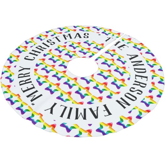 LGBTQ Pride Rainbow Bunte Weihnachtssterne Brush Polyester Weihnachtsbaumdecke (Schrägansicht)