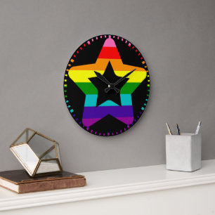 LGBTQ Pride Rainbow Colorful Christmas Star Große Wanduhr