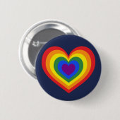 LGBTQ Pride Rainbow Heart on Navy Blue Button (Vorne & Hinten)