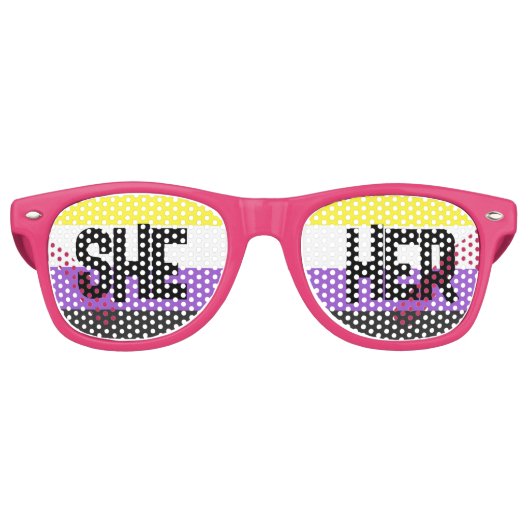 LGBTQ Pride Rainbow Pronouns Sie Partybrille (Vorderseite)