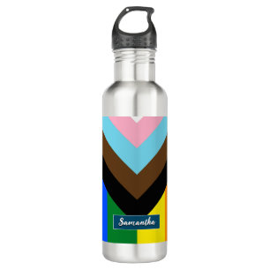LGBTQ & Pride - RegenbogenProgress-Flag, personali Edelstahlflasche