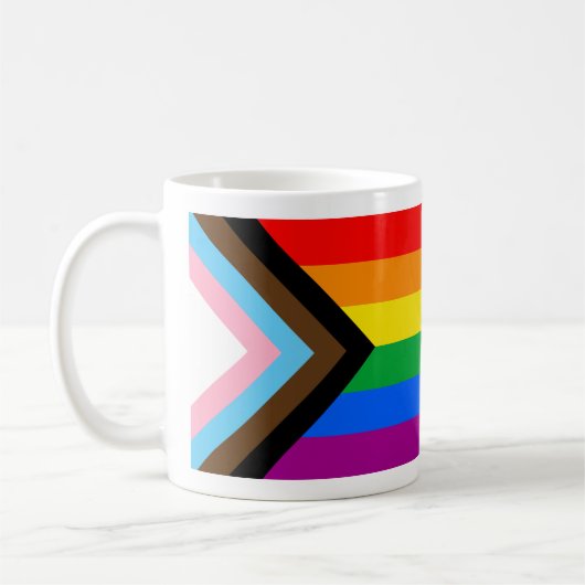 LGBTQ+ Progress Pride-Flagge Kaffeetasse (Links)