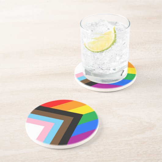 LGBTQ+ Progress Pride Getränkeuntersetzer (Seite)
