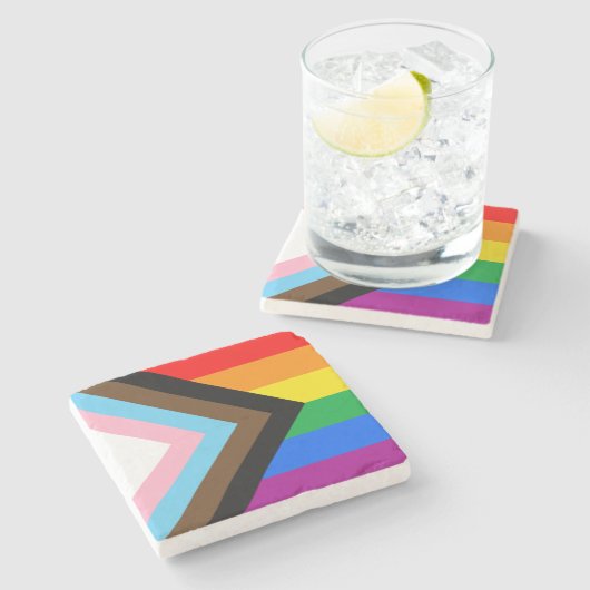 LGBTQ+ Progress Pride Steinuntersetzer (Seitenansicht)