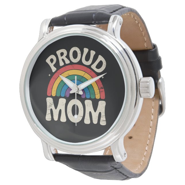 LGBTQ Proud Mama Gay Pride Rainbow Mother Day Armbanduhr (Schrägansicht)