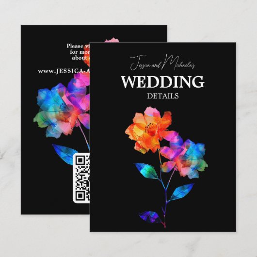 🌈 LGBTQ QR-Code Hochzeitsdetails Petals & Pride Begleitkarte (Vorne/Hinten)