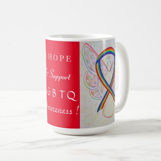 LGBTQ Rainbow Awareness Ribbon Angel Custom Tasse (VorderseiteRechts)