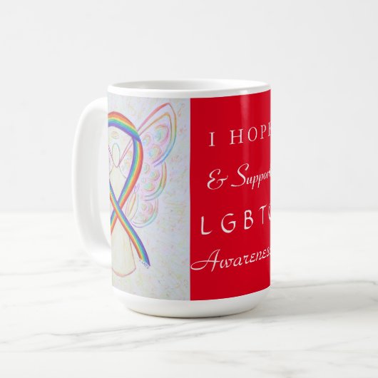 LGBTQ Rainbow Awareness Ribbon Angel Custom Tasse (Vorderseite Links)