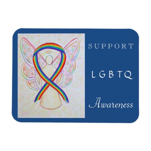 LGBTQ Rainbow Awareness Ribbon Angel Magnet (Horizontal)