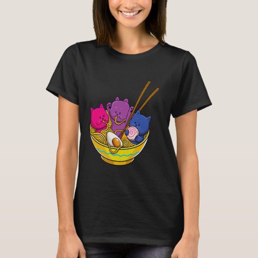 LGBTQ Rainbow Bisexual Pride Flag Cats In Ramen An T-Shirt (Vorderseite)