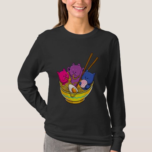 LGBTQ Rainbow Bisexual Pride Flag Cats In Ramen An T-Shirt (Vorderseite)