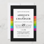 LGBTQ Rainbow Black Chic Modern Wedding Glitzer Einladung (Vorderseite)