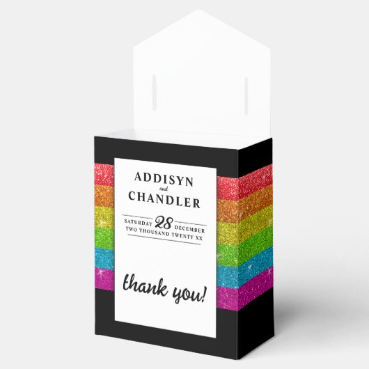 LGBTQ Rainbow Black Chic Modern Wedding Glitzer Geschenkschachtel (Geöffnet)