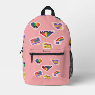 LGBTQ Rainbow Gay Modern Stickers Style Monogram Bedruckter Rucksack