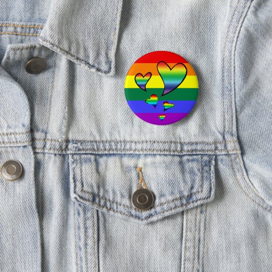 LGBTQ Rainbow Gay Pride Flag Hearts Button (Beispiel)