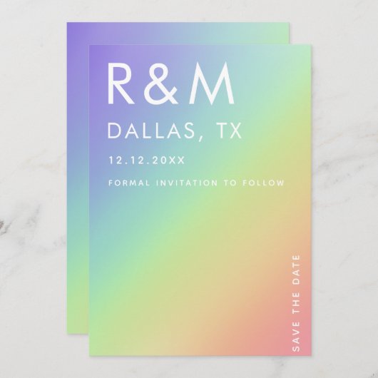 LGBTQ Rainbow-Gradient-Minimalistischer Monogramm- Einladung (Vorne/Hinten)