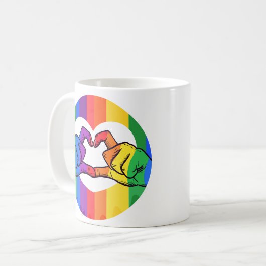 LGBTQ Rainbow Heart Hands Kaffeetasse (Vorderseite Links)