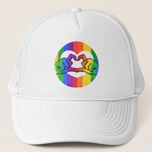 LGBTQ Rainbow Liebe Herzhandschuhe Truckerkappe (Vorderseite)