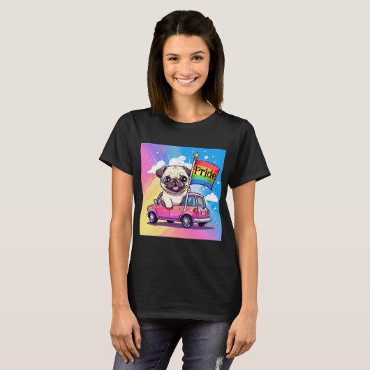 LGBTQ Rainbow Pride Mops T-Shirt (Vorne ganz)